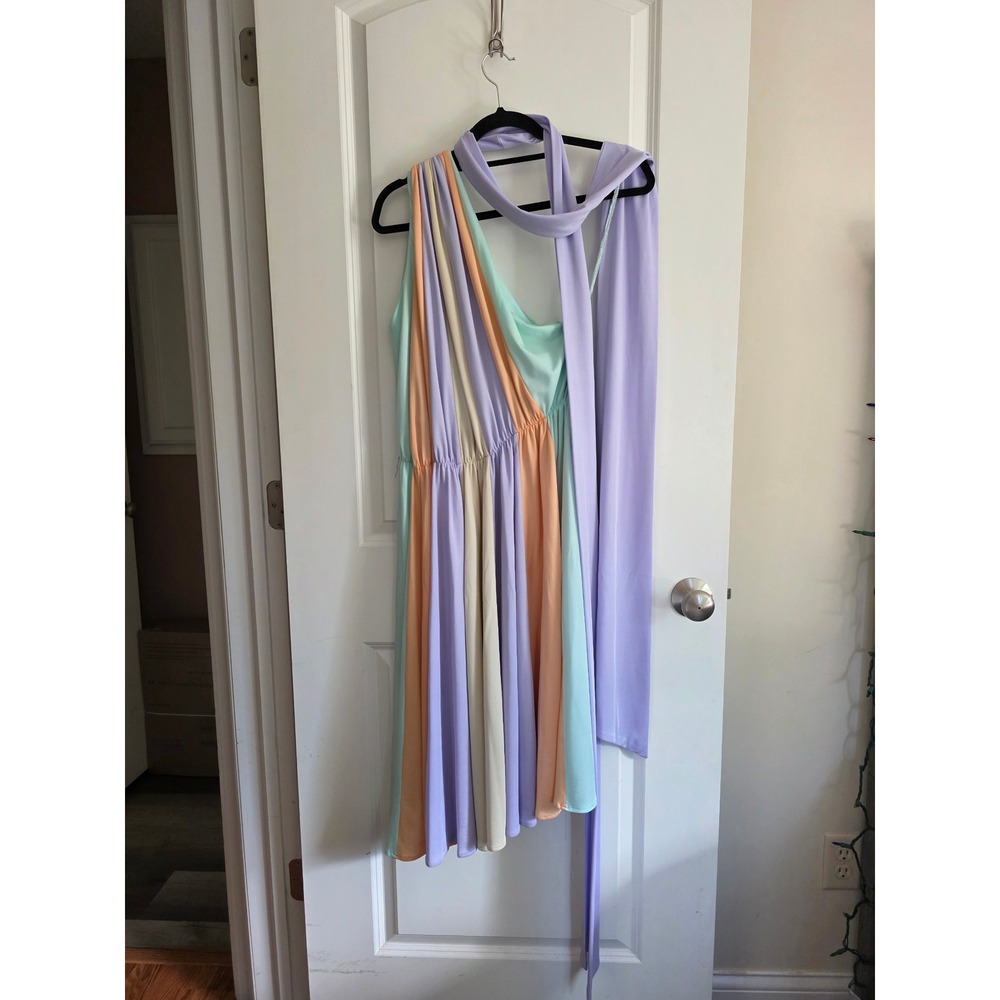Vintage 70s Donald Brooks Pastel Color Block Jersey One Shoulder Midi Dress